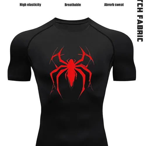 1-Pack Men's Quick Dry Compression T-Shirt with Spider Print, High Stretch Breathable Athletic Base Layer Tee, Moisture Wicking Performance Shirt for Gym, Fitness, Running, Daily Active Wear, Workout Clothes