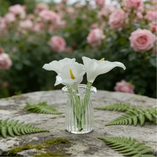 Handmade glass flower ornament, pure white horseshoe lotus bottle set, glass immortal simulation bouquet, Artificial Flowers, suitable for desktop, Christmas decoration, Floral Decoration, ideal gift choice, Decorative flower ornaments