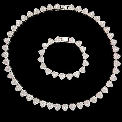 2 Pieces/Set 10mm Love Heart Shape Chain Necklace and Bracelet for Men or Women, Hip Hop Iced Out Bling Bling Fashionable Jewelry Gift Set