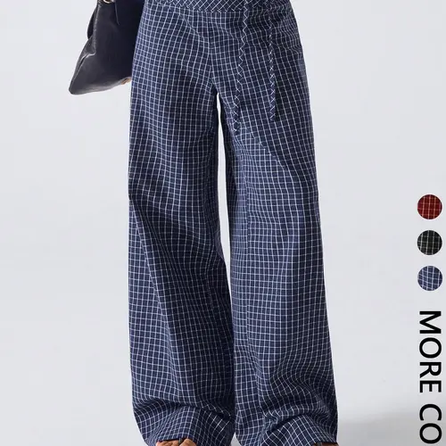 Women's Plaid Print Casual Loose Fitted Wide-Leg Drawstring Pants for All Seasons, Simple Fashion Design, Comfortable and Stylish