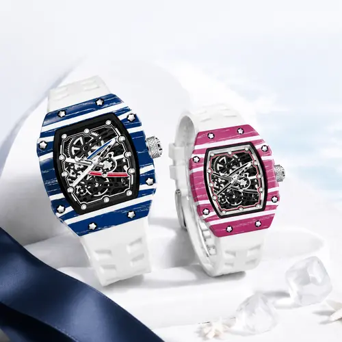 Unisex Skeleton Mechanical Couple Watches - Swiss Fashionable Waterproof Wristwatch with Openwork Design, Rubber Band, Luminous Feature, Casual High-End Niche Gift for Anniversary, Valentine's Day
