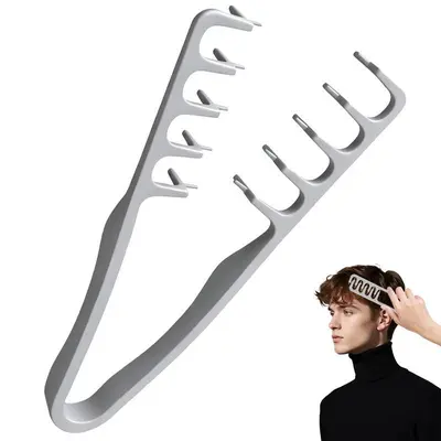 Male 2-Piece Fluffy Haircare Texture Comb - Dual-Sided Wide & Fine-Tooth, Non-Slip, Compact and Lightweight Travel Hair Tool for Roots Lift, Volume, Wavy Hair Styling, Shaping Spray Compatible (Silver, Pink)