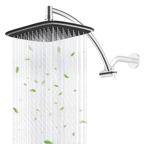 Hibbent Chrome Finish Wall-Mounted Shower Head Set - 10" Wide-Diameter High-Pressure Rainfall Fixed Head, 12" Adjustable Metal Extension Arm, G1/2" Ball Connector, 1-Min Easy Install, 2.5 GPM, 3 Lbs, Modern Look (Fits Wall-Mounted & Handheld Showerheads),