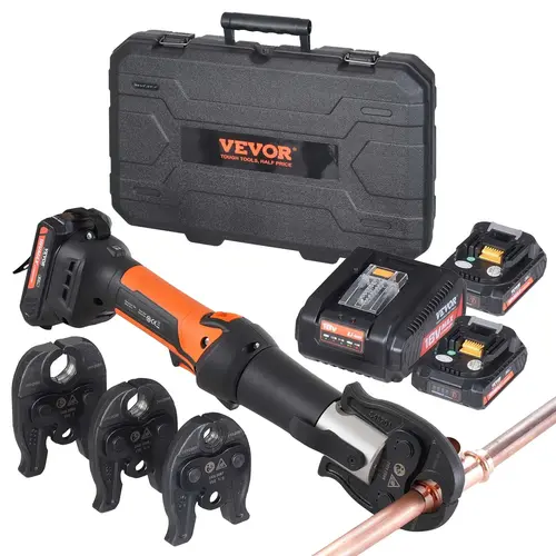 VEVOR Battery-Powered Pro Press Tool Pipe Crimping Kit, 32KN/24KN Compact Tool with OLED Display, 1/2"-1" Jaws, Batteries Included for Copper Pipes, Father's Day Gift Option, Convenient Operating Experience