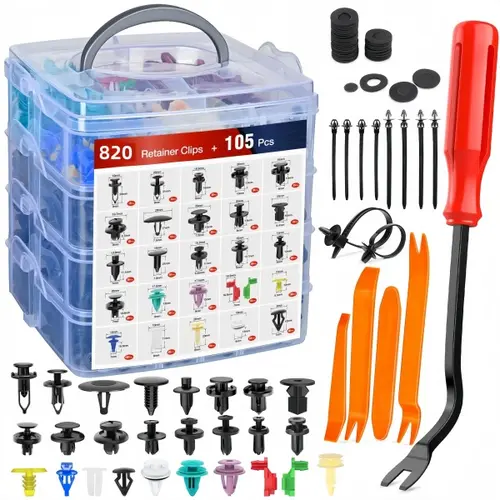 925-Pack Heavy-Duty Self-Locking Nylon Push Rivets & Clip Removal Plier Bracket Toolkit, Car Accessories for Automotive Vehicle Repairs, Plastic Fasteners for Daily Use
