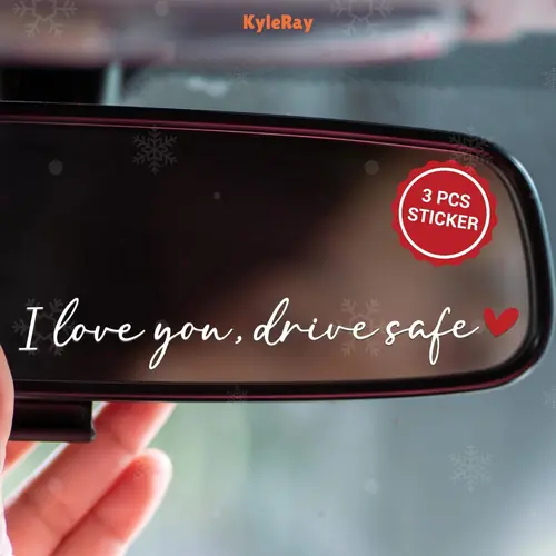 KyleRay 3PCS "I Love You Drive Safe" Rearview Mirror Stickers, No Drill Car Decor Includes Set, Cute Women's Automotive Accessory, Rearview Mirror Charm, Valentine's Day Gift to Enhance Car's Look