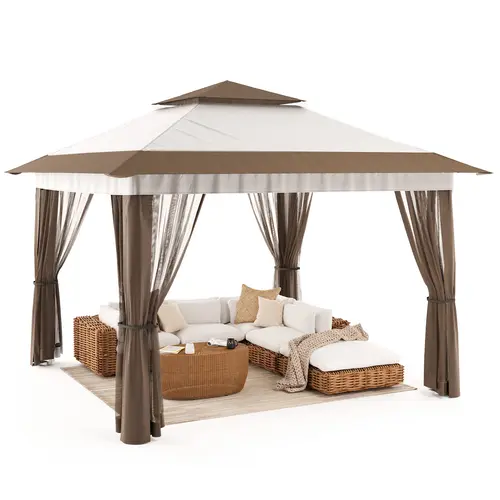 Gizoon 11x11-13x13 Instant Pop Up Gazebo Tent with Mosquito Netting, Sturdy Adjustable Metal Frame, Outdoor Sunshade Canopy, Roller Bag for Patio, Lawn, Backyard, Outdoor Canopy, Stake