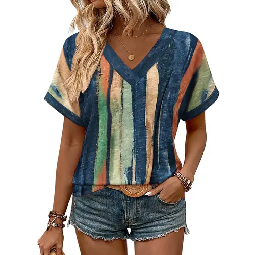 Women's Summer Body Hugging Tops Rolled Shortsleeve V-Neck Casual Minimalist Batwing Sleeve Basic Womenswear Blouses Outfits,back to school,back to school shopping