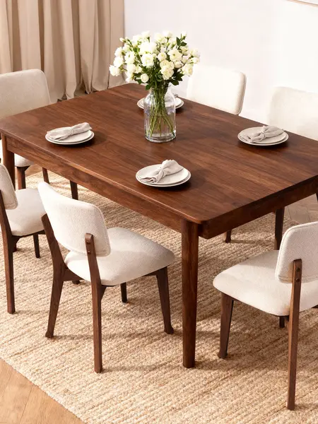 【Summervibes】ZZWHOM Modern Farmhouse Wood Dining Chairs Set of 2 4 6 Walnut Natural Finish with Cushioned Seat & Foot Pegs for Kitchen & Dining Room vanity chair