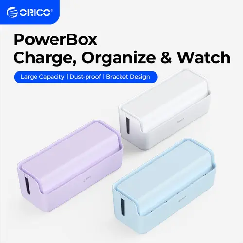 ORICO PowerBox Cable Organizer Box - Minimalist Tech Organizer, Indoor Cord Storage Cable Box for Safe Plug-in Power Strip Management in Home & Office - PB01, Multi Functional Organizer