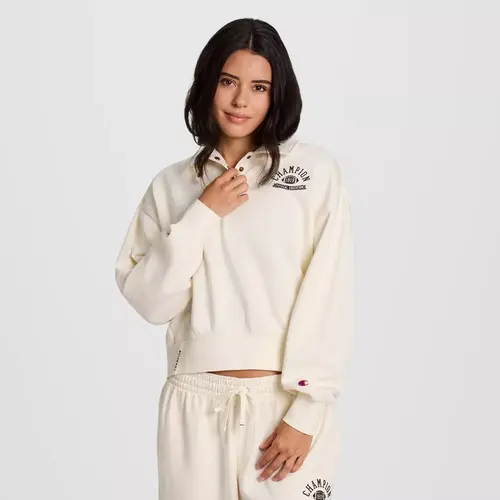 Champion Women's Long Sleeve Fleece 1/4 Snap Cropped Pullover, Garment, Polo