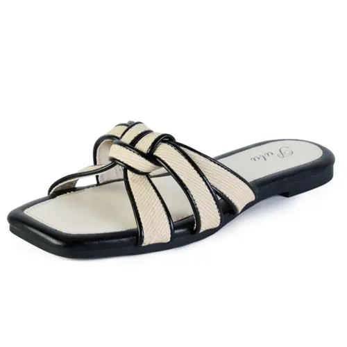 Women's Flat Sandals - Square Toe Slide Footwear with Braided Design, Non-Slip Sole, Ideal for Vacations, Comfortable Walking Shoes,back to school,back to school haul