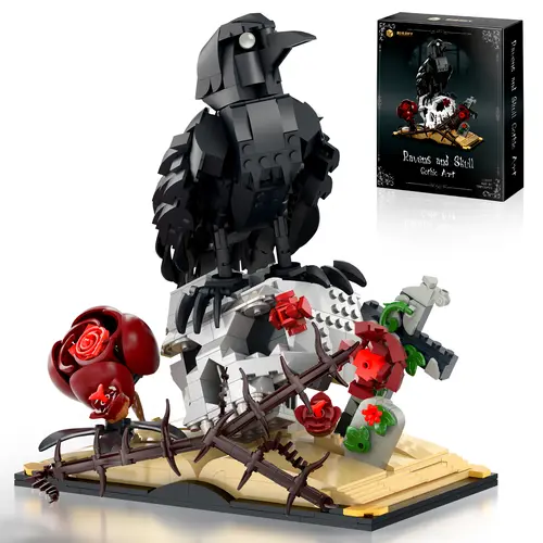 BUILDIFY Gothic Raven & Skull Art Building Set 758 PCS with Crow Skulls Roses & Books Dark Botanical Art Block Kit Perfect Gift for Gothic Fans & Brick Collectors Halloween Valentine’s Day & Christmas Decor