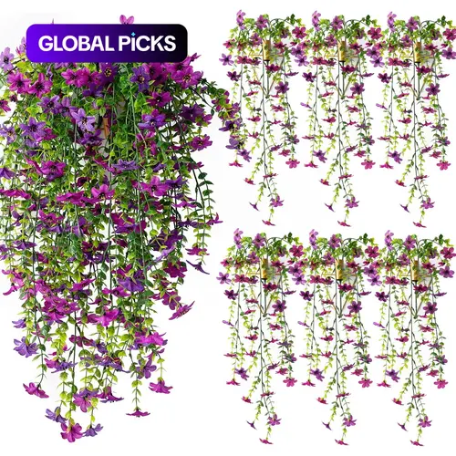 6-Pack Outdoor Artificial Flower Set Hanging Six Ear Orchid Flowers, Bright Long-Lasting Colors, Decorative Fake Flower, Indoor & Outdoor Decoration, Perfect for Gardens & Window Sills, Decorative Faux Flower