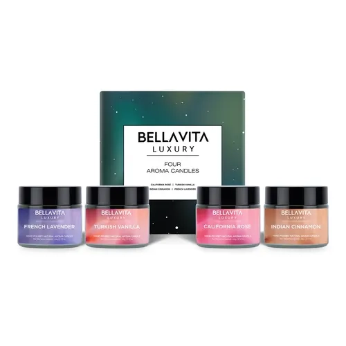 BellaVita Luxury Fall Decor Candles Set | Turkish Vanilla, French Lavender, Indian Cinnamon & California Rose | Wax Melts | Long Lasting, Home Decor, Wax Warmer | Candle Set (Set of 4)