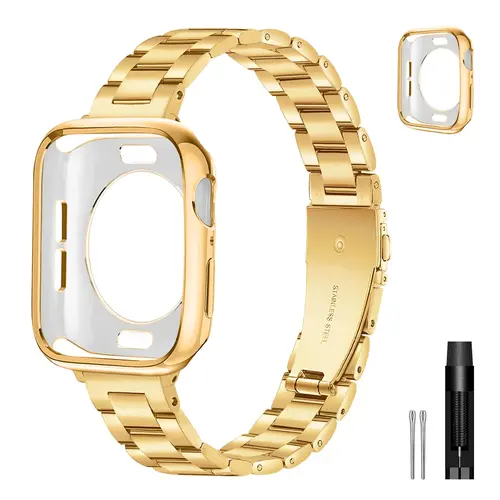 Watch Band with Protective Case, 1 Count Fashionable Watch Band for Women, Wearable Accessories Compatible with Apple Watch 10/9/8/7/6/5/4/3/2/1/SE Series Smart Watch Strap Watch Screen Cover, Smartwatch Accessories