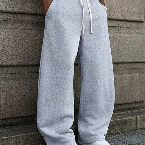 Men's Loose-Fit Plain Gray Sweatpants - Soft Polyester Basic Athleisure Bottoms for Casual Streetwear & Lounge, Polyester Clothes, Pairs with Any Top