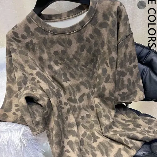 Women's Leopard Print Round Neck Short Sleeve Casual Streetwear, Everyday Fitted Animal Tee T-Shirt for Summer, Casual Tops