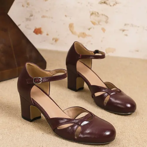 Elegant Mary Jane High Heel's Sandals, Round Toe, PU Leather, Rubber Sole, Perfect for Parties, Weddings, Christmas, Work, Formal Events, Heels Sandals