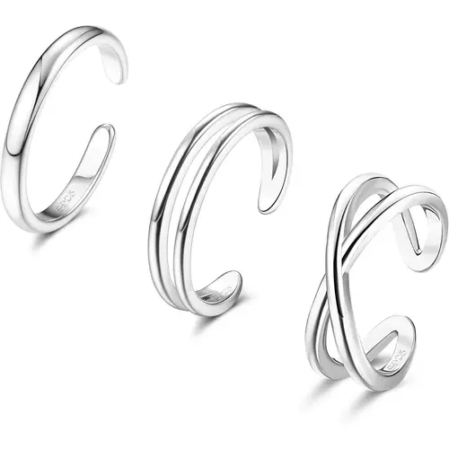 3PCS Adjustable Toe Rings for Women Silver Tone Minimalist Open Toe Rings Set Open Tail Ring Band Summer Beach Foot Jewelry Set Gifts for Women Girls Dainty Stacking Rings Stackable Rings