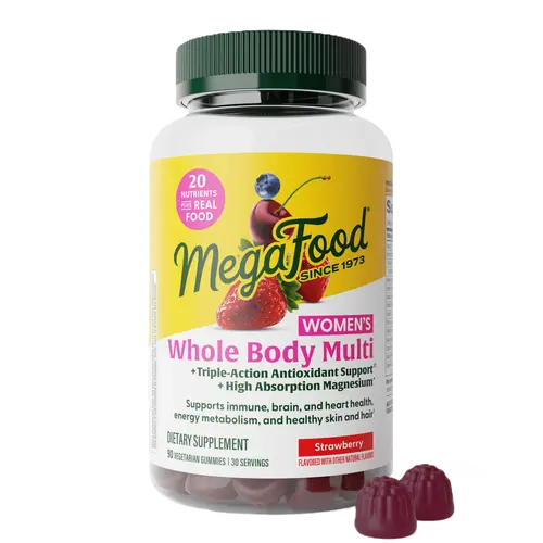 MegaFood Women's Whole Body Multi Gummy | 20 nutrients plus real food in delicious strawberry flavor, Gluten Free, Vegetarian, 30 Servings