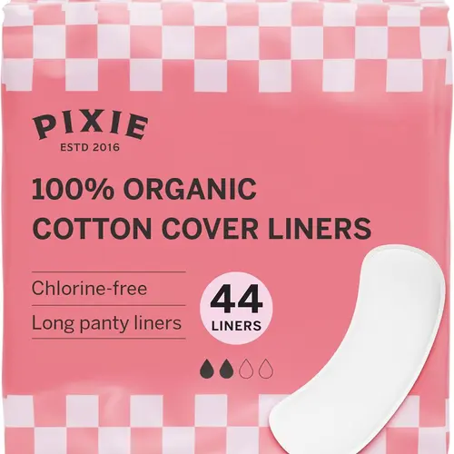 Pixie Organic Cotton Panty Liners for Women - Long Wrapped Pantiliners - Light Absorbency & Ultra-Thin - Leak-Proof, Hypoallergenic & Unscented for Feminine Care - Compostable - 44 Count