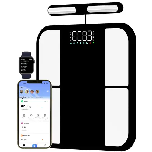 Smart Scale for Body Weight: 8-Electrode Digital Bathroom Scale for Weight Fat BMI Muscle Mass Full Body Composition Analyzer 56 Measurements Bluetooth Highly Accurate Weighing Machine, 400 lbs