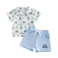 Baby Boy Clothes 2-Piece Outfit Sets - Lullaby Short-Sleeve Lapel Golf Embroidery Tops, Drawstring Shorts for Kids' Casual Match Style Set, Matching Set, Clothes Kids