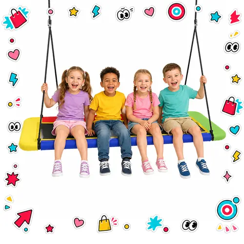 [Halloween Outdoor Family Game]SkyBound 60in Rectangle Giant Flyer Platform Tree Swing for Kids-Adjustable Hanging Strap, WaterproofTear-Resistant UV-Resistant Anti-Aging Textilene Fabric, Galvanized Locking Carabiners, Kids Developmental Backyard Playset