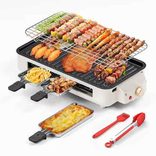 TANLOOK 1500W Smokeless Non-Stick Electric Korean Barbecue Grill - Tabletop Size Cooking Appliance, Indoor Family Dinner BBQ, Removable Plates, Temp Control, Compact All-Purpose Griddle, Food Clip & Brush Included