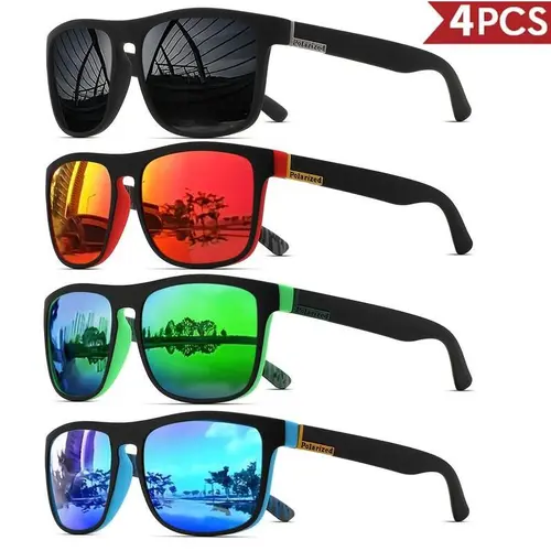 Men's Polarized Square Sunglasses 4-Pack (4pcs-1) - Durable Lightweight Flexible PC Frame, UV400 Shield, Glare Cut, UV Protective Glasses, Comfortable All-Day Wear, Car/Purse/Gym Ready, Built for Cycling, Driving, Hiking