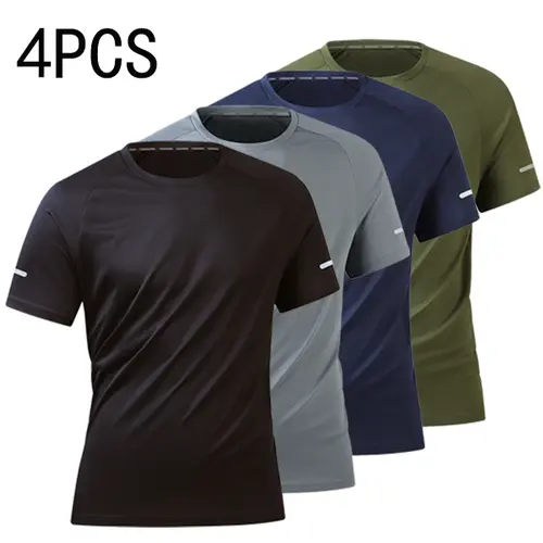 4pcs Men Sports Short Sleeve Tee Running Fitness Outdoor Training Tshirt Running T Shirts Running Training Tops