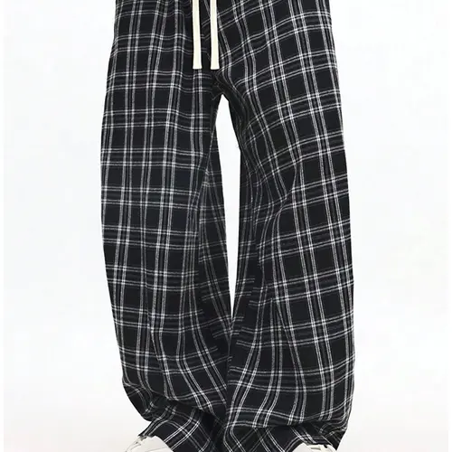 Men's Plaid Pajama Pants, Soft Straight-Leg Nightwear with Drawstring Waist, Ideal for Lounging, Sleep, and Festive Home Wear, No