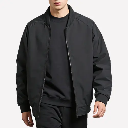 Men's Fitted Woven Plain Lightweight Baseball Collar Zipper Jacket - Solid Color Minimalist Design, Long Sleeve Casual Trench Coat Outerwear for Spring, Autumn, Stylish Tops, M