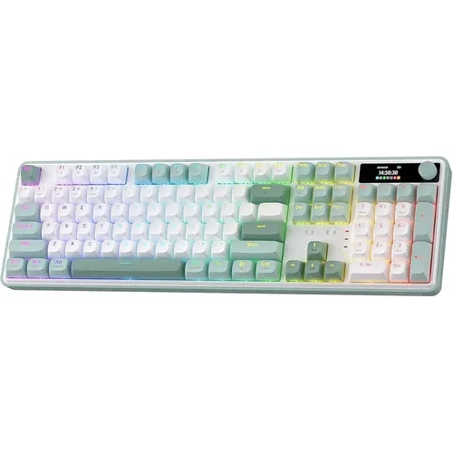 Redragon K761 Wireless Gasket Gaming Keyboard w/Hype Screen & Knob, 104 Keys Mechanical Keyboard, Easy-Control 1.14’’ TFT Info Display, 5-Layer Noise Dampening, Custom Linear Switch, Jade Cloud Color tiktokshopbacktoschool, Tri Mode Keyboard, Gasket Struc