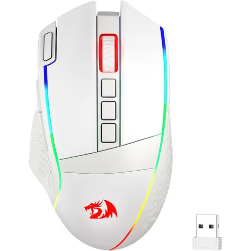 Redragon M991 Wireless Modern Gaming Mouse - 26000 DPI, 3-Mode Gamer Mice with Rapid Fire Key, 9 Macro Buttons, High Capacity, RGB Backlight for PC/Mac/Laptop (White), Modern Gaming Mice