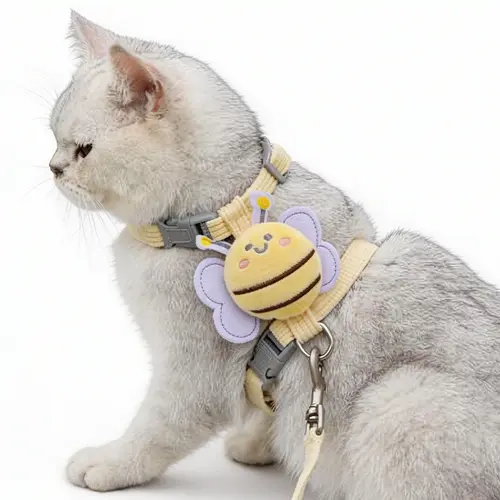 iHubei Adorable Cat Bee Costume Adjustable Safety Harness & Leash Set - Anti-Escape, Soft Fabric, Lightweight, Sturdy Lock, Safe Walks for Small/Medium Cats, Rabbits (Leads & Harnesses), Set Includes