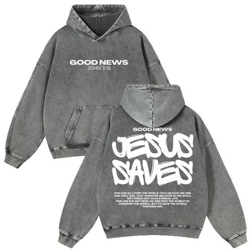 Jesus Saves 380g Autumn VIntage Washed Hoodie Graphic Sweatshirt