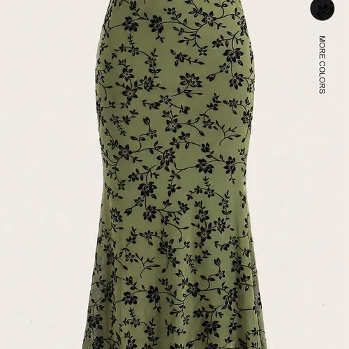 Women's Autumn & Winter Daily Floral Mesh Hip Wrap Floral Print Skirt High Waisted Skirt High Waist Home Outdoor City Loose Trend Casual Elegant Youth Simple Versatile Texture Temperament Natural Literature Art Aesthetic Chic High Waist Skirts