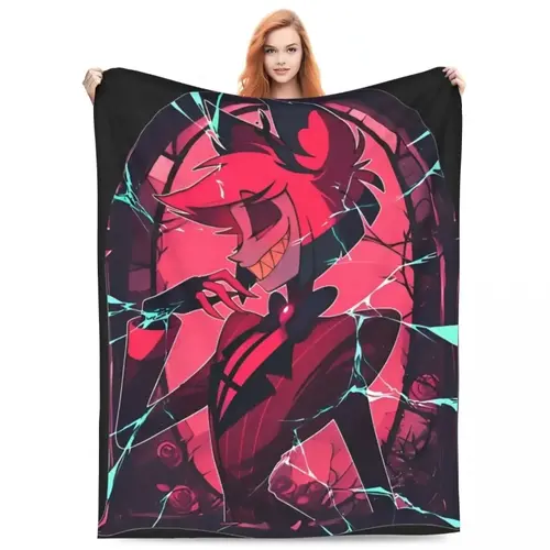 H-Hazbin Hotel Alastor Game Blanket Soft Funny Throw Blanket Cozy Lightweight Plush Portable Cover Blanket For Sofa,Warm Gift For Birthday,Christmas,Multiple Blankets