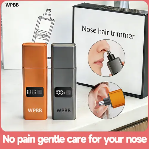 WPBB Nose & Ear Hair Trimmer for Men & Women,360° rotating head, dual-edge blades, washable head, painless facial hair trimmer, low noise, travel-friendly design, easy to clean