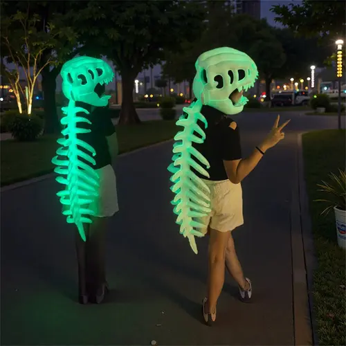 Halloween Glow-In-The-Dark Soft Huggable Stuffed Dinosaur Skeleton Funny Head Cover Role Play Costume Plush Toy Funny Stuffed Animals Prank Creative Soft Cuddly Gift for Girlfriend Kids Family Friends