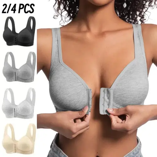 EssElegance Women's Wire-Free Push-Up Bra (2/3/4 Pack) - Seamless and Breathable with Front Closure, Modest Cross-Strap Back for Everyday Comfort