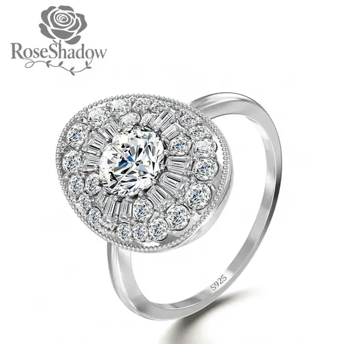 ROSESHADOW 1CT Moissanite Engagement Rings for Women Oval 14K Gold Plated Sterling Silver D Color VVS1 Synthetic Moissanite Wedding Promise Ring for Bride Anniversary Birthday Gifts