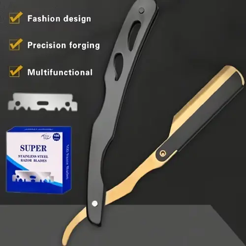 Retro Foldable Manual Shaver with 100 Blades - Heavy-Duty Multifunctional Self Care Product for Men, Half-Blade Compatible, Portable Smooth Shave Tool, Durable Beauty Accessory for Home & Travel Use
