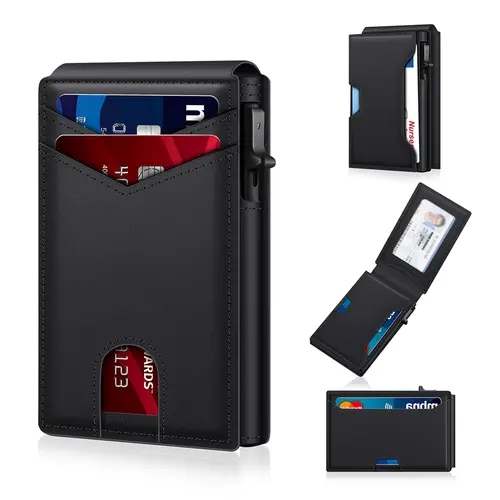 Minimalist ID Card Wallet with Rfid Protection, Secure Slim Card Storage, Rfid Theft Proof, Credit Card Holder, Credit Card Organizer, Pop-Out Feature, Ultra-Thin Design, Metal Business Card Holder for Men, Gift Idea