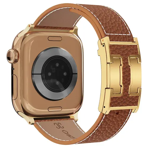 [Stephanie] CrazyGrass Genuine Leather Magnetic Smart Watch Replacement Band, Soft & Elegant Breathable Women's Strap, Suitable for Series 1-11/SE/SE2 Wearable Device Accessories [WATCH NOT INCLUDED]