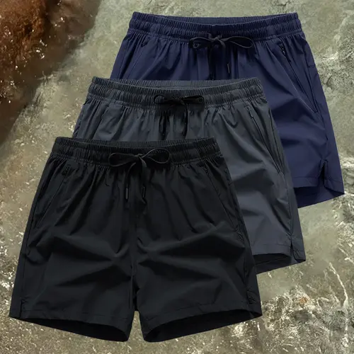 Men's Running Shorts Set, Drawstring & Zipper Pockets, Durable Polyester Fabric, Ideal for Gym, Cycling, Hiking, Swimming, Summer Workout, Solid Sports Shorts