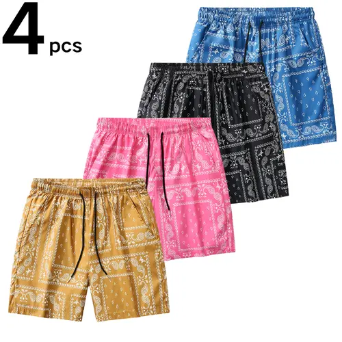 Men's Casual Paisley Pattern Polyester Shorts - Adjustable Drawstring Waist, Outfits Inspo Drip Clothing, XL Men’s Clothes for Daily & Leisure Occasions