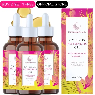 Caramela Beauty Cyperus Rotundus Oil, Soothing Hair Growth Reducer for Silky Smooth Skin, Natural Body Oil - 3-Pack (3 x 60ml / 2oz)